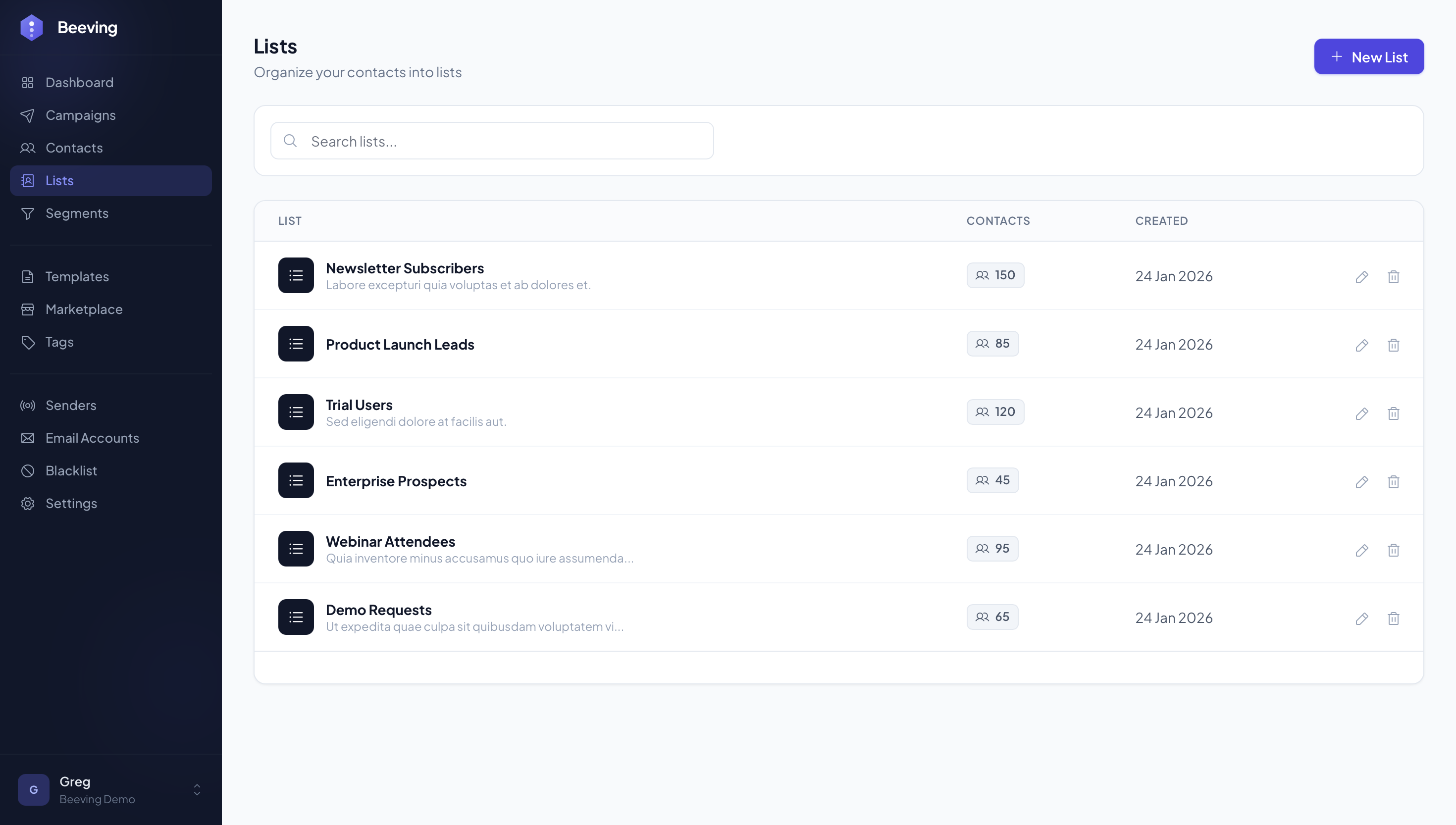 Organize your contacts in lists