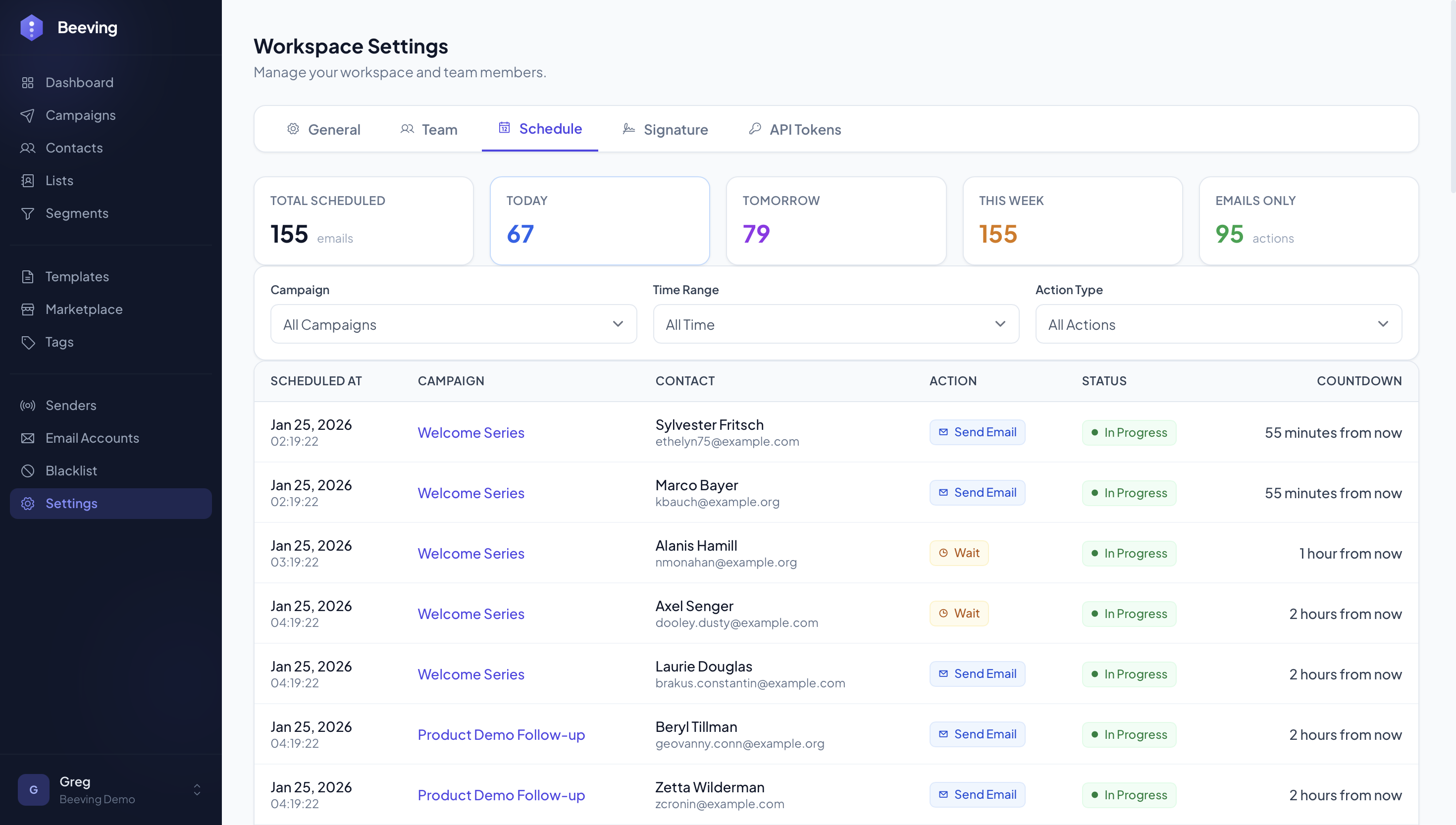 Calendar view of all your sends