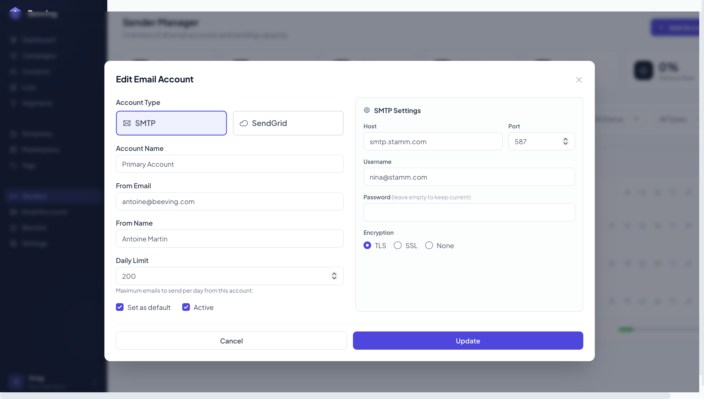 Configure each sender precisely