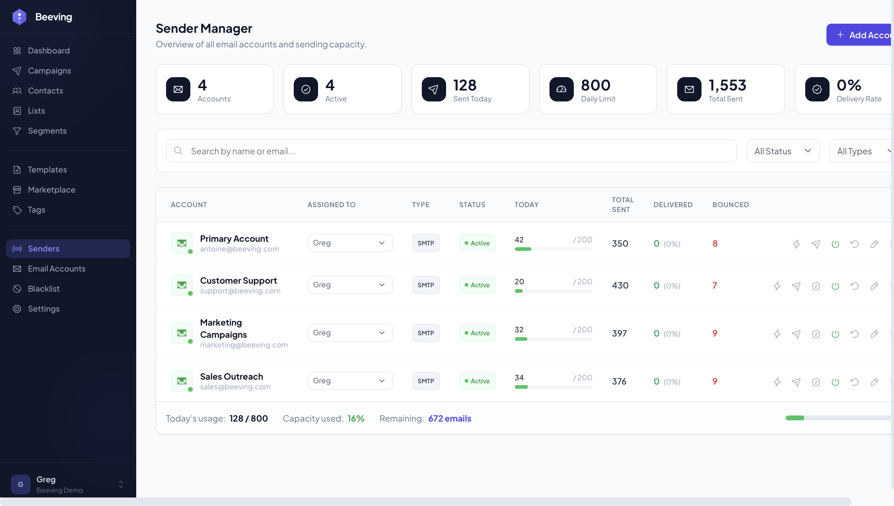 Manage all your centralized senders